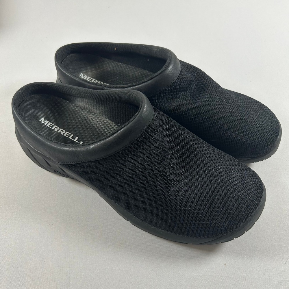 Merrell Encore Breeze 4 Clog Women 10 Black Mesh Leather Slip On Walking Shoes